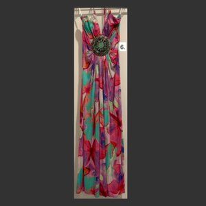 Sky Multi-Colored Strapless Butterfly Maxi Dress
